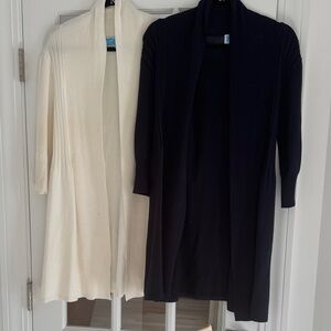 Chic Women's Open Front Cardigan Sweater - Black and Cream